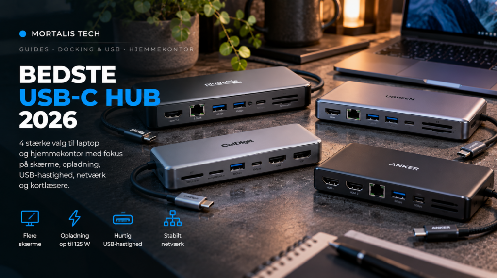 Illustration af USB-C hubs til laptop og hjemmekontor – MORTALIS TECH