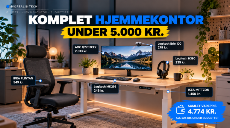 Illustration af komplet budget-hjemmekontor under 5.000 kr. – MORTALIS TECH